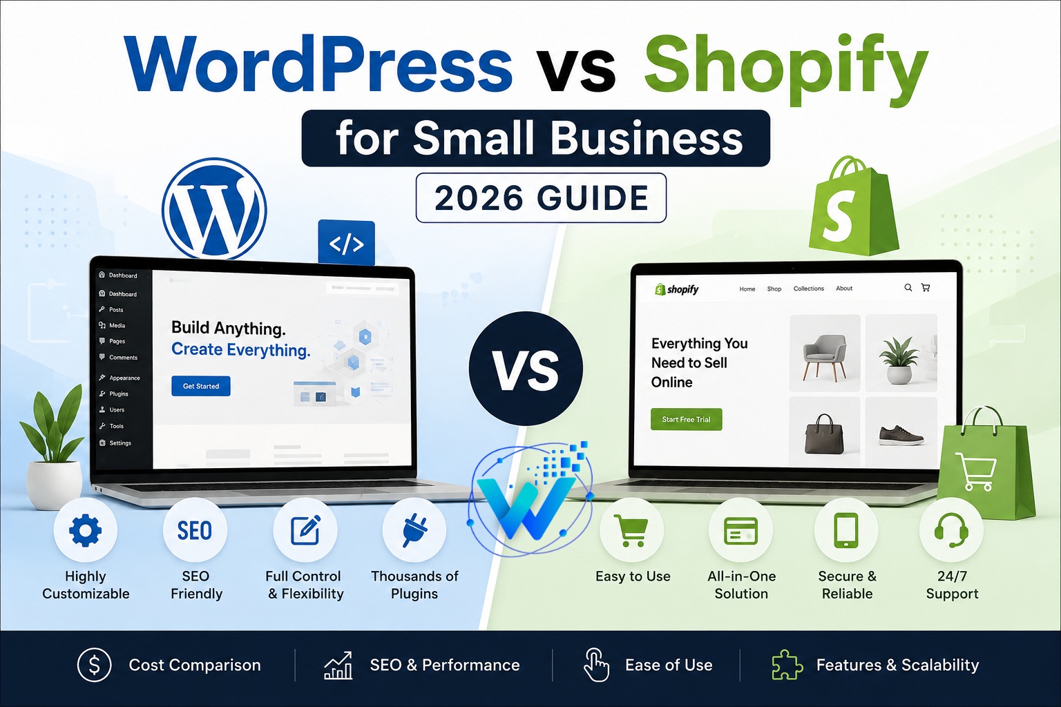 WordPress vs Shopify for small business comparison chart