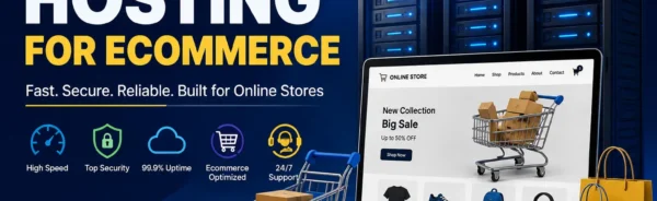 Best hosting for ecommerce comparison showing server and online store icons